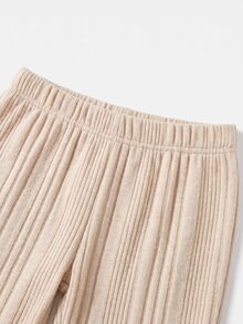 SHEIN 女童小女孩秋季 T 恤套裝 - 卡其色 - 查看 3