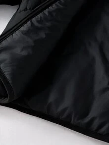 SHEIN 女童拉鍊對比色泰迪絨連帽鋪棉外套 - 黑色 - 查看 3