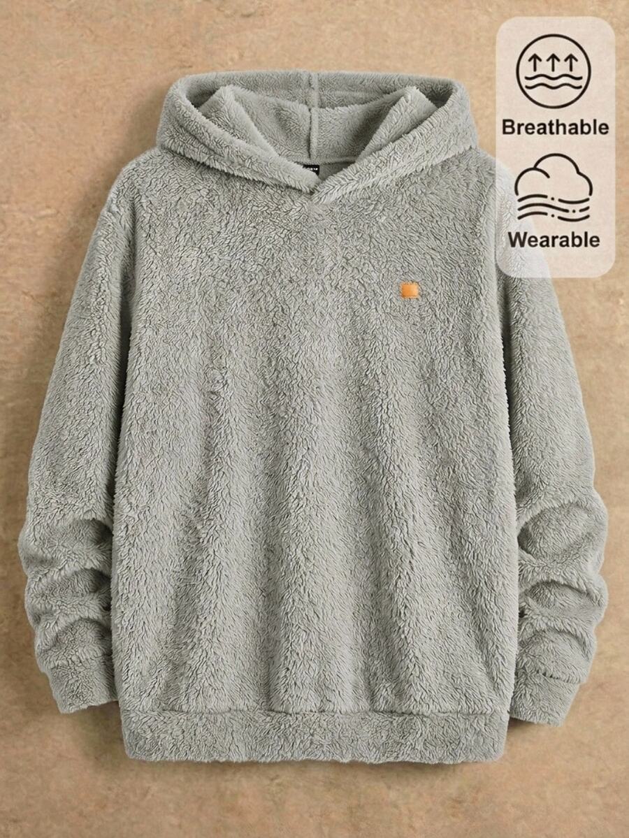 HIMLAND Men's Knitted Casual Plush Hooded Sweatshirt - Light Grey - View 1