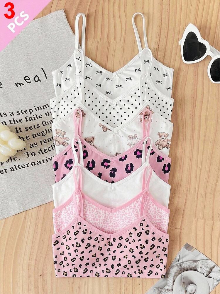 SHEIN حمالات صدر وبرا ليت للبنات المراهقات، اشترِ 1 واحصل على 2 مجانًا، 3 قطع، بسيطة أساسية بياقة V مبطنة - أبيض - مشاهدة 3