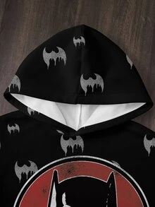 BATMAN X SHEIN Men's Cartoon Pattern Print Long Sleeve Fashion Hoodie - White - View 4