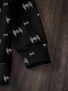 BATMAN X SHEIN Men's Cartoon Pattern Print Long Sleeve Fashion Hoodie - White - View 5