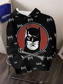 BATMAN X SHEIN Men's Cartoon Pattern Print Long Sleeve Fashion Hoodie - White - View 3