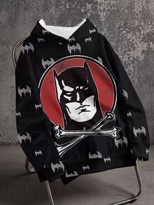 BATMAN X SHEIN Men's Cartoon Pattern Print Long Sleeve Fashion Hoodie - White - View 1