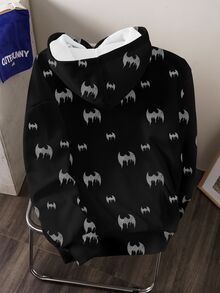 BATMAN X SHEIN Men's Cartoon Pattern Print Long Sleeve Fashion Hoodie - White - View 2