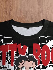 Betty Boop x SHEIN 男款圓領時尚印花休閒T恤 - 白色 - 查看 4