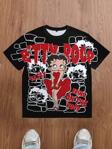 Betty Boop x SHEIN 男款圓領時尚印花休閒T恤 - 白色 - 查看 3