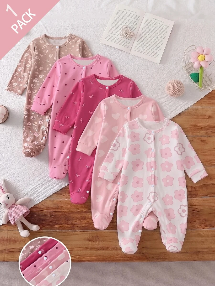 Baby Home Wear Unisex Round Neck Long Sleeve Long Pants Footed Snap Button Cute Astronaut Print Spring Summer Autumn - Multicolor - View 1