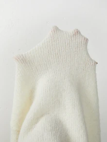 SHEIN 女款中式盤扣小立領針織毛衣，泡泡袖復古休閒優雅上衣，適合辦公室與早午餐，白色黑波點，秋季款 - 白色 - 查看 9