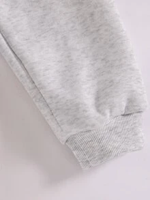 SHEIN 女童純色時尚休閒開襟外套，秋冬款，舒適抓絨內裡衛衣布料，落肩剪裁設計，青春活力風格，適合日常戶外穿著 - 灰色 - 查看 5