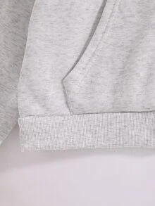 SHEIN 女童純色時尚休閒開襟外套，秋冬款，舒適抓絨內裡衛衣布料，落肩剪裁設計，青春活力風格，適合日常戶外穿著 - 灰色 - 查看 4