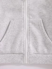 SHEIN 女童純色時尚休閒開襟外套，秋冬款，舒適抓絨內裡衛衣布料，落肩剪裁設計，青春活力風格，適合日常戶外穿著 - 灰色 - 查看 8