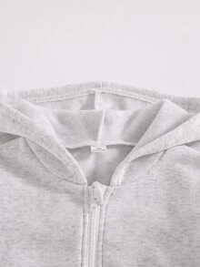 SHEIN 女童純色時尚休閒開襟外套，秋冬款，舒適抓絨內裡衛衣布料，落肩剪裁設計，青春活力風格，適合日常戶外穿著 - 灰色 - 查看 7