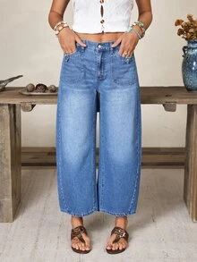 EMERY ROSE Women's Casual Versatile Daily Travel Denim Jeans With Pockets And Buttons - Blue - View 5