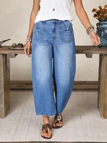 EMERY ROSE Women's Casual Versatile Daily Travel Denim Jeans With Pockets And Buttons - Blue - View 4