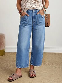 EMERY ROSE Women's Casual Versatile Daily Travel Denim Jeans With Pockets And Buttons - Blue - View 2
