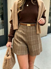 Trelyra Summer Casual Commute Plaid Shorts - Brown - View 3