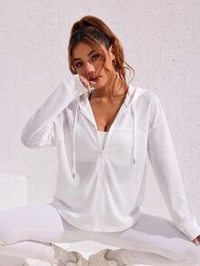 Dewbera Dewbera Letter Print Breathable Hooded Sports Jacket - White - View 2