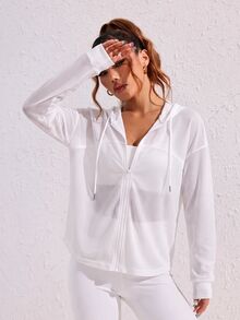 Dewbera Dewbera Letter Print Breathable Hooded Sports Jacket - White - View 4