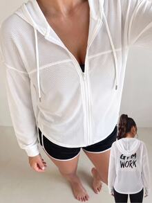 Dewbera Dewbera Letter Print Breathable Hooded Sports Jacket - White - View 6