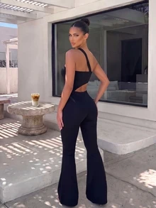 Pariaura Women's Hollow Out One Shoulder Strap Jumpsuit - Black - View 4