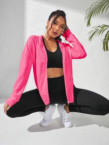 Eassivo Eassivo Breathable Solid Color Hooded Sports Jacket - Pink - View 7