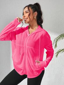 Eassivo Eassivo Breathable Solid Color Hooded Sports Jacket - Pink - View 5