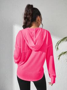 Eassivo Eassivo Breathable Solid Color Hooded Sports Jacket - Pink - View 2