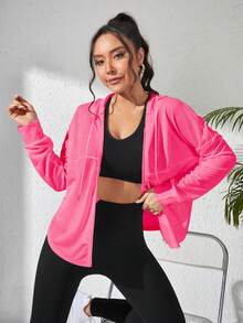 Eassivo Eassivo Breathable Solid Color Hooded Sports Jacket - Pink - View 3