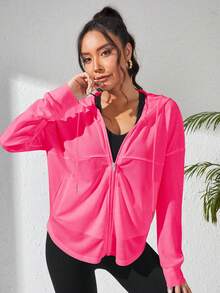 Eassivo Eassivo Breathable Solid Color Hooded Sports Jacket - Pink - View 4