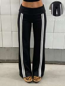 Gameset SHEIN Sport Eassivo Women's Striped High-Waisted Everyday Fitness Loose Sports Pants - Black - View 4