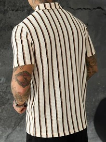 SLATEMANN Men's Summer Casual Striped Short Sleeve Polo Shirt - Apricot - View 2