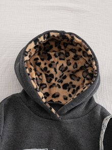 SHEIN 青少年女孩字母圖案連帽衛衣，適合學校、購物與日常休閒穿著 - 深灰色 - 查看 3