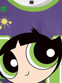THE POWERPUFF GIRLS X SHEIN 女款字母卡通印花休閒日常T恤 - 白色 - 查看 5