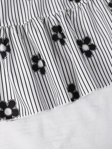 SHEIN Tween Girl Striped Floral Print Bow Decor Dress Fall Autumn Back To School - Black and White - View 6