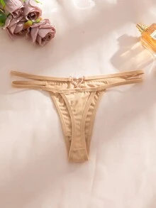 Snug Zone 5 件套舒适心形装饰纯色丁字裤，女士休闲 T 型背心内裤 - 彩色 - 查看 6