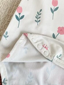 SHEIN 女嬰休閒羅紋基礎款肩扣式連身衣套裝，荷葉袖、波浪邊飾長袖，多件套，秋冬款 - 彩色 - 查看 3