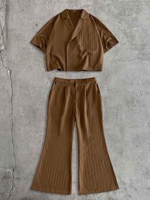 AXEPEAK Set Kemeja dan Celana Kasual Pria untuk Berpergian - Mocha Brown - View 3