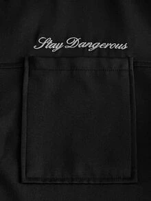 AXEPEAK Men's Embroidered Pocket Zipper Shirt And Button-Up Pocket Long Pants Set - Black - View 6