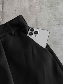 AXEPEAK Men's Embroidered Pocket Zipper Shirt And Button-Up Pocket Long Pants Set - Black - View 8