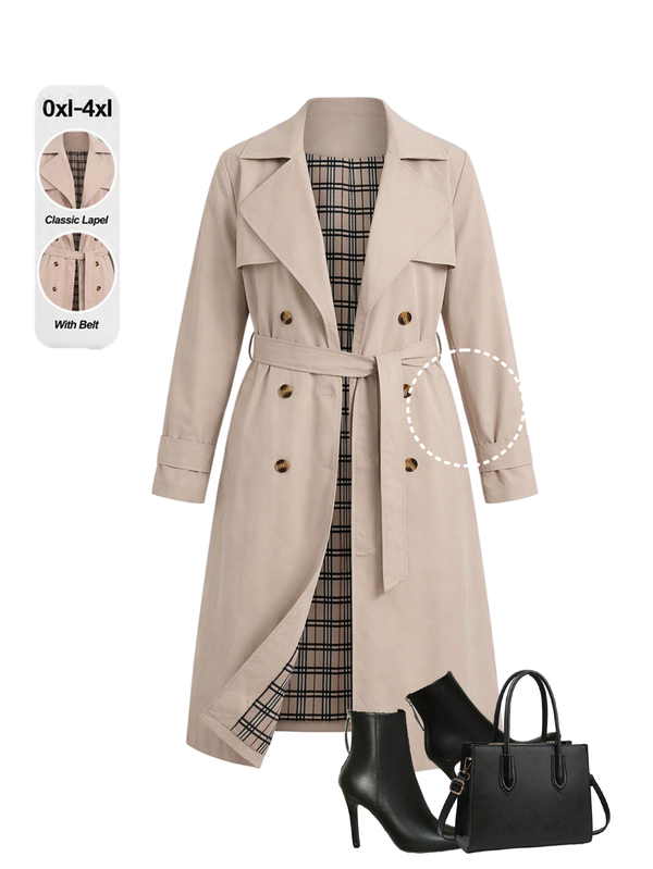 SHEIN Clasi Plus Size Women's Long Lapel Trench Coat