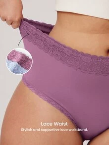 LUVLETTE Plus 2-Pack High-Rise Lace Cotton Girly Women's Underwear Briefs Panty Set-Purple - Multicolor - View 4