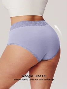 LUVLETTE Plus 2-Pack High-Rise Lace Cotton Girly Women's Underwear Briefs Panty Set-Purple - Multicolor - View 2