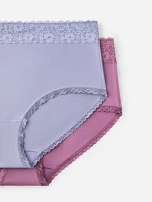 LUVLETTE Plus 2-Pack High-Rise Lace Cotton Girly Women's Underwear Briefs Panty Set-Purple - Multicolor - View 10