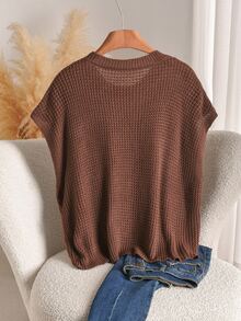CosyJoli Plus Size Women's Round Neck Starfish Pattern Casual Soft Form 1960s 90s Daily Formal Homewear Knit Vest Business Office Dates Brown Autumn - Brown - View 3