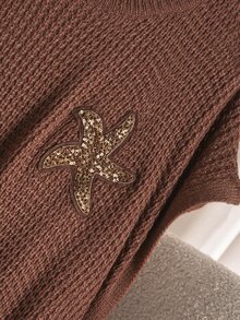 CosyJoli Plus Size Women's Round Neck Starfish Pattern Casual Soft Form 1960s 90s Daily Formal Homewear Knit Vest Business Office Dates Brown Autumn - Brown - View 5