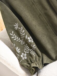 CosyJoli 大尺碼女款花卉刺繡長袖單排扣休閒西式狩獵夾克，秋季徒步、晚宴、正式場合、辦公室適用，橄欖綠針織外套 - 橄欖綠 - 查看 6