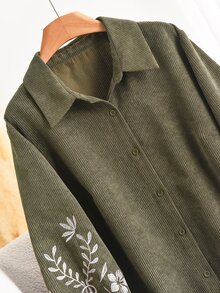 CosyJoli 大尺碼女款花卉刺繡長袖單排扣休閒西式狩獵夾克，秋季徒步、晚宴、正式場合、辦公室適用，橄欖綠針織外套 - 橄欖綠 - 查看 5