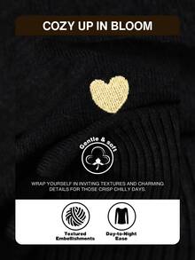 CosyJoli Cardigan básico con bordado de corazón para mujer talla grande, invierno y otoño - Negro - Ver 8