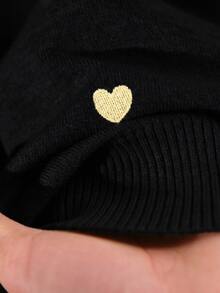 CosyJoli Cardigan básico con bordado de corazón para mujer talla grande, invierno y otoño - Negro - Ver 7